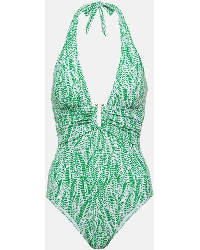 Heidi Klein Belle Mare Printed Halterneck Swimsuit - Green