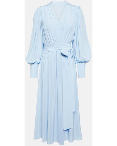 Costarellos Draped Silk Midi Dress - Blue