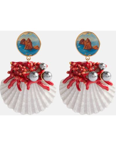 Dolce & Gabbana Capri Shell Embellished Clip-on Earrings - Red