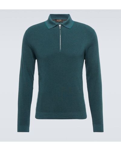 Loro Piana Zip Ridge Wool And Silk Polo Sweater - Green