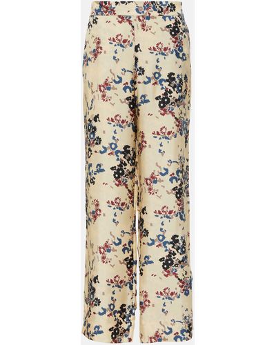 Asceno London Floral Wide-leg Silk Pants - Metallic