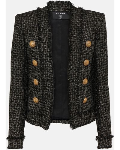 Balmain Button-embellished Metallic Tweed Jacket - Black