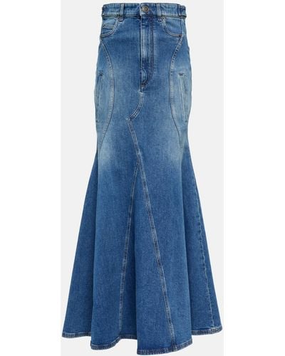 Burberry Flared Denim Maxi Skirt - Blue