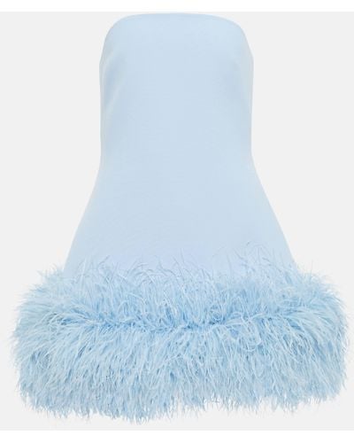 Safiyaa Feather-trimmed Crepe Minidress - Blue