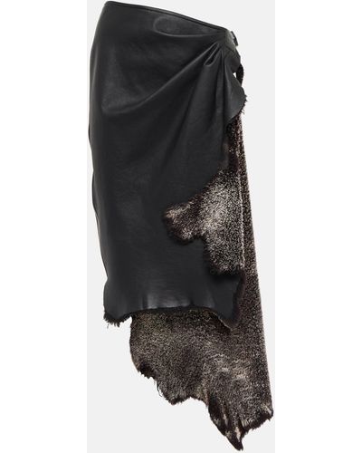 Alaïa Draped High-rise Leather And Shearling Midi Skirt - Black