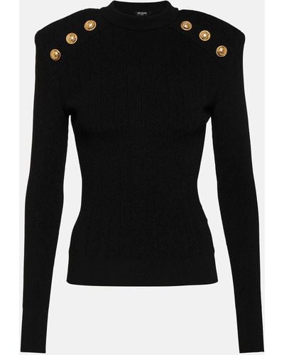 Balmain Gold Embossed Buttons Sweater - Black