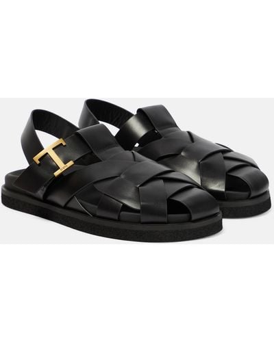 Tod's T Timeless Leather Sandals - Black