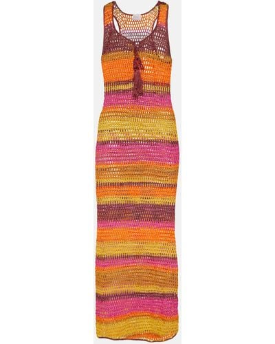 Anna Kosturova Striped Crochet Cotton Maxi Dress - Orange