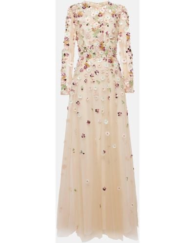 Elie Saab Floral Embroidered Gown - Natural