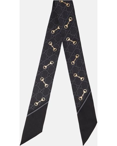 Gucci GG Print With Horsebit Silk Neck Bow - Black