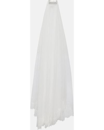Nensi Dojaka Bridal Lace-trimmed Tulle Veil - White