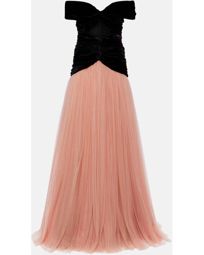 Costarellos Celestine Velvet And Chiffon Gown - Pink