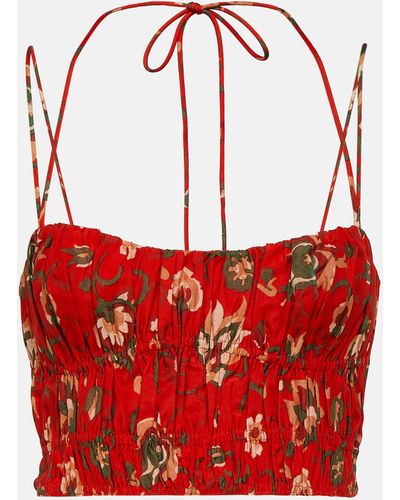 Sir. The Label Reyes Printed Cotton And Silk Crop Top - Red