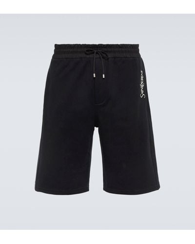 Saint Laurent Embroidered Cotton Jersey Track Shorts - Black