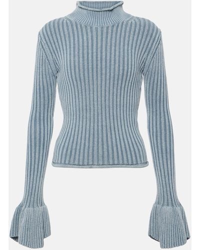 Acne Studios Ruffle-trimmed Cotton-blend Sweater - Blue