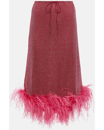 Oséree Lumiere Plumage Midi Skirt - Red
