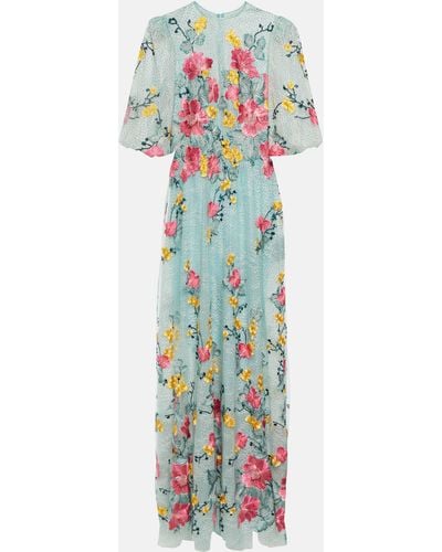 Costarellos Liana Embroidered Chantilly Lace Gown - Blue