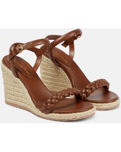 Gianvito Rossi Leather Espadrille Wedges - Brown