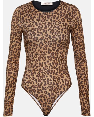 Valentino Leopard-print Jersey Bodysuit - Brown