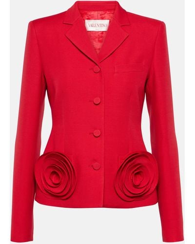 Valentino Crepe Couture Floral-applique Blazer - Red