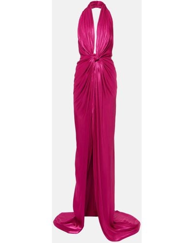 Costarellos Colette Gathered Halterneck Satin Gown - Pink