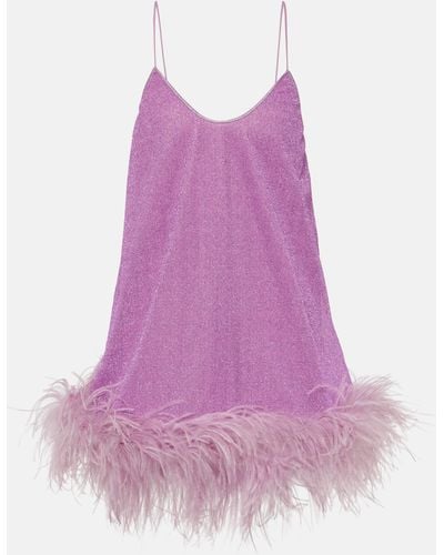 Oséree Lumiere Plumage Feather-trimmed Minidress - Purple