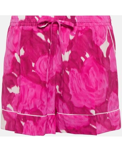 Valentino Floral Silk Shorts - Pink