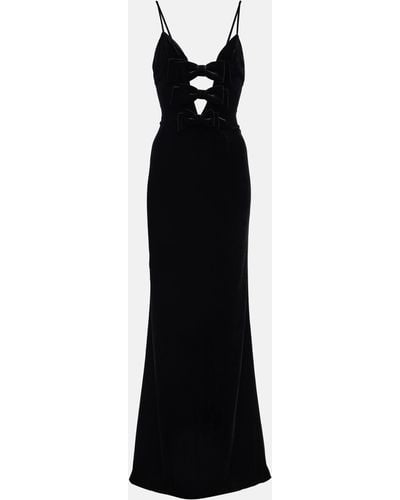 Alessandra Rich Bow-detail Velvet Gown - Black