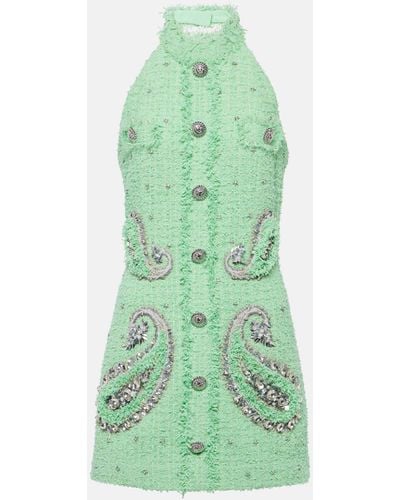 Balmain Embellished Tweed Minidress - Green