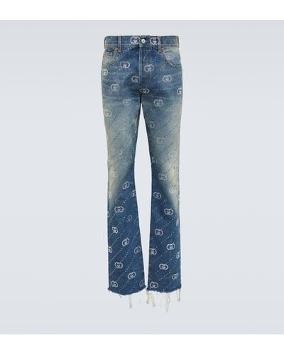Gucci Interlocking G Embellished Straight Jeans - Blue