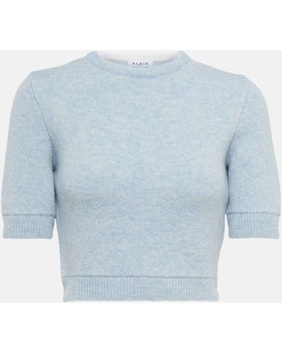 Alaïa Wool Crop Sweater - Blue