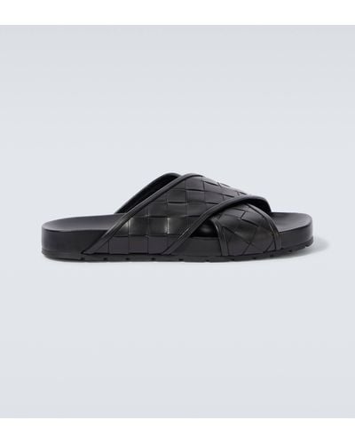 Bottega Veneta Tarik Intrecciato Leather Sandals - Black