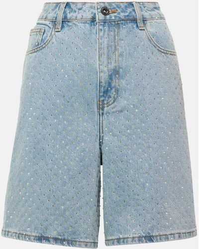 Self-Portrait Embellished Denim Shorts - Blue