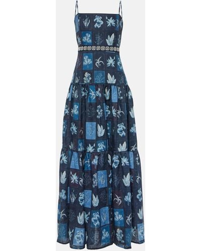 Agua Bendita Lima Algae Printed Linen Maxi Dress - Blue