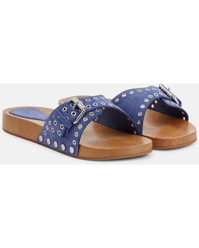 Isabel Marant Jaso Embellished Leather Sandals - Blue