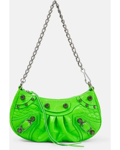 Balenciaga Le Cagole Mini Studded Croc-effect Leather Shoulder Bag - Green