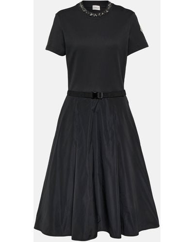 Moncler Belted Embellished Cotton Midi Dress - Black
