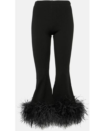 Valentino Feather-trimmed High-rise Flared Pants - Black