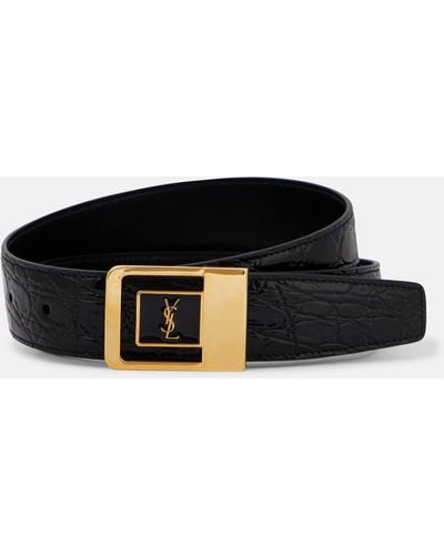 Saint Laurent La 66 Croc-effect Leather Belt - Black