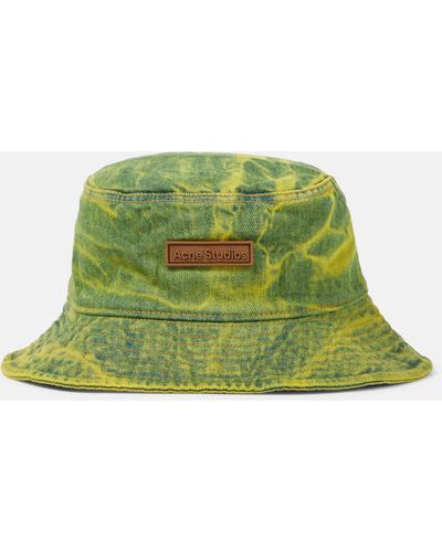 Acne Studios Logo Dyed Denim Bucket Hat - Green