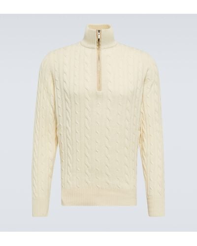 Loro Piana Treccia Cable-knit Cashmere Half-zip Sweater - Natural