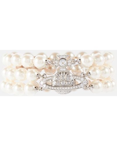 Vivienne Westwood Graziella Embellished Faux Pearl Bracelet - White