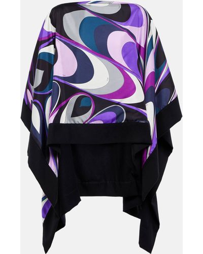 Emilio Pucci Printed Silk And Wool Poncho Blouse - Blue