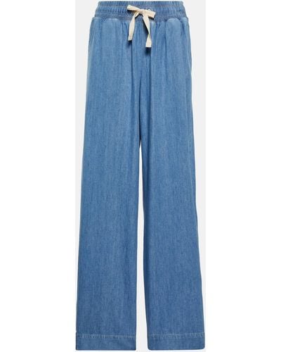 FRAME Cotton And Linen Drawstring Pants - Blue