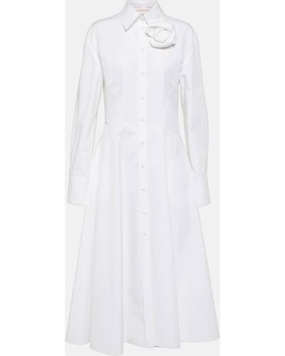 Valentino Floral-applique Cotton Poplin Shirt Dress - White