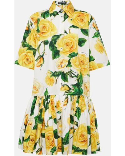 Dolce & Gabbana Floral Cotton Shirt Dress - Yellow