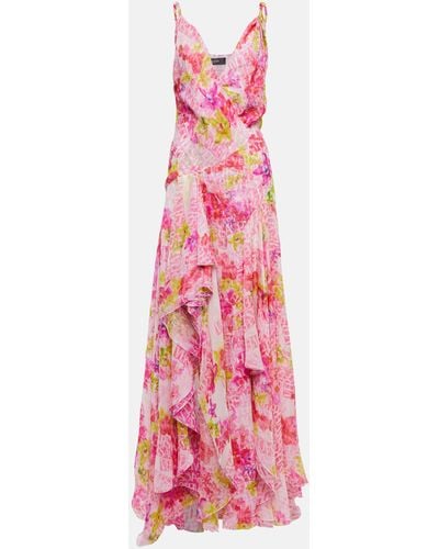 Versace Orchid-print Silk-chiffon Gown - Pink