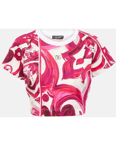 Dolce & Gabbana Majolica Cotton Crop Top - Pink