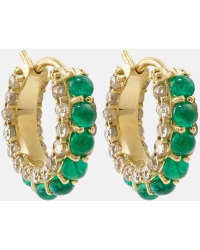 Ileana Makri 18kt Gold Hoop Earrings With Emeralds And Diamonds - Green