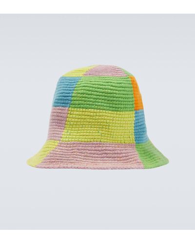 The Elder Statesman Crochet Cashmere Bucket Hat - Green